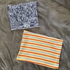 Striped and Ruched Bandeau Crop Tops